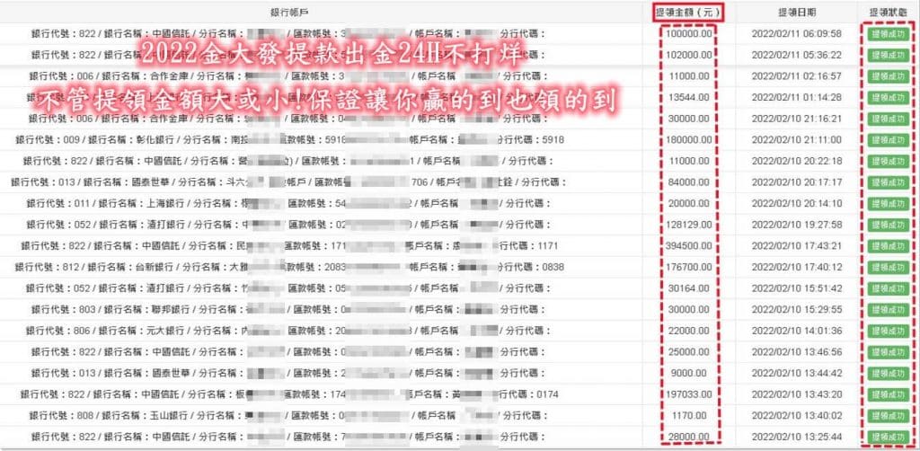 金大發出金不拖沙 贏錢領的出來才是真的